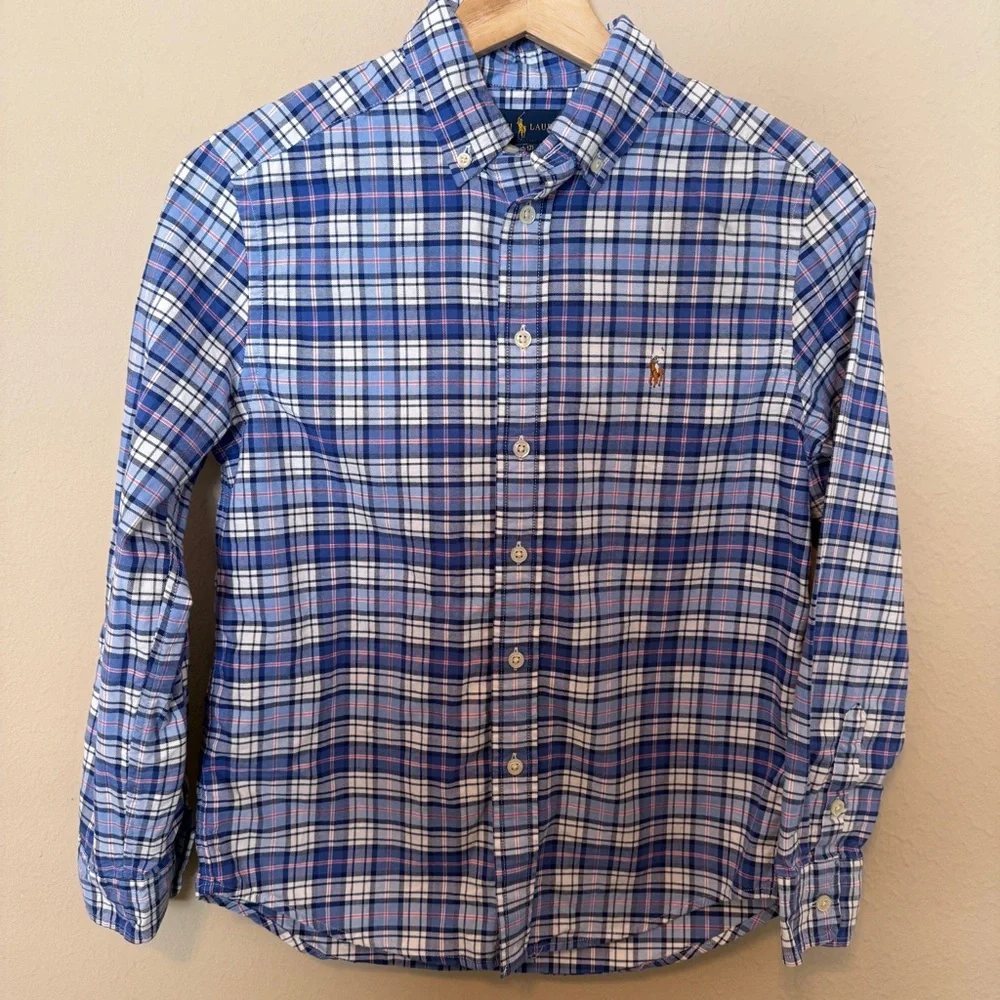 Polo Ralph Lauren Boys Plaid Button Down Shirt Blue Multi Size M (10-12) Preppy